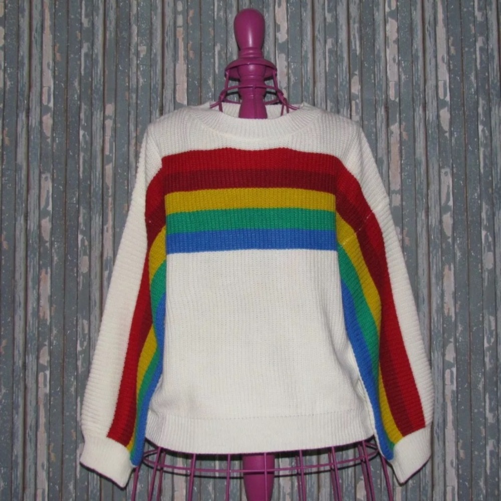 Ivy Rose Rainbow Striped Acrylic Plus Size Sweater